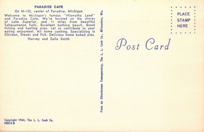 Paradise Cafe - Postcard Back (newer photo)
